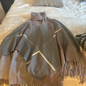 Gray and Tan Turtleneck Poncho